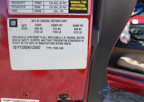 2004 Chevrolet Corvette from USA, damaged, VIN 1G1YY22G845123497